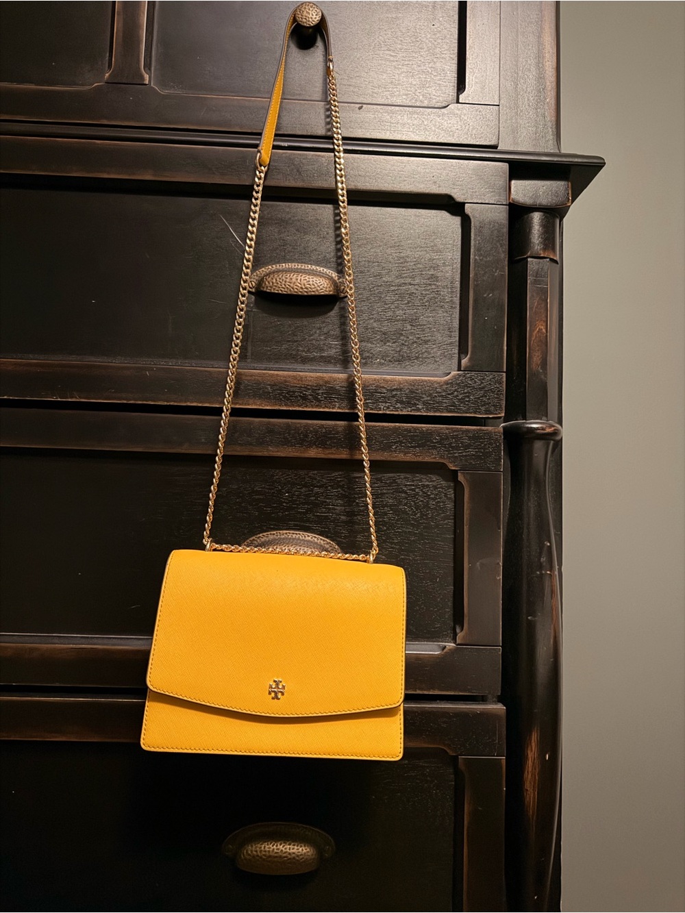 Tory Burch Saffron Yellow Leather Chain Crossbody